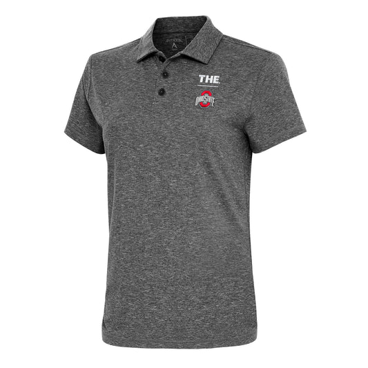 Women's Antigua  Heather Black Ohio State Buckeyes THE Motivated Polo