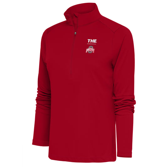 Women's Antigua  Scarlet Ohio State Buckeyes THE Tribute Half-Zip Pullover Top