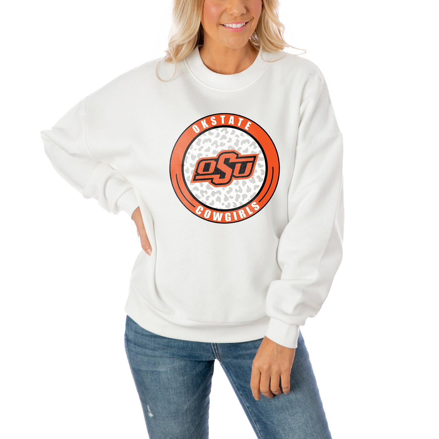 Women's Gameday Couture  White Oklahoma State Cowgirls Seal Fleece Sweatshirt