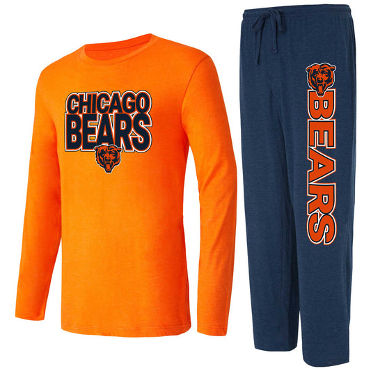 Men's Concepts Sport Navy/Orange Chicago Bears Meter Long Sleeve T-Shirt and Pants Sleep Set