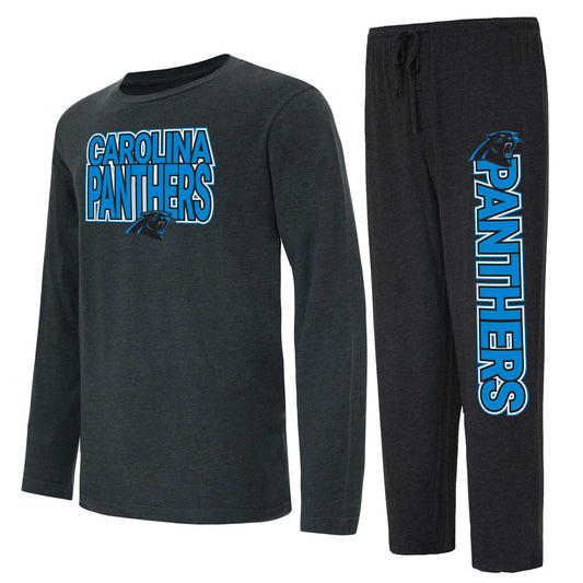 Men's Concepts Sport Black/Charcoal Carolina Panthers Meter Long Sleeve T-Shirt and Pants Sleep Set