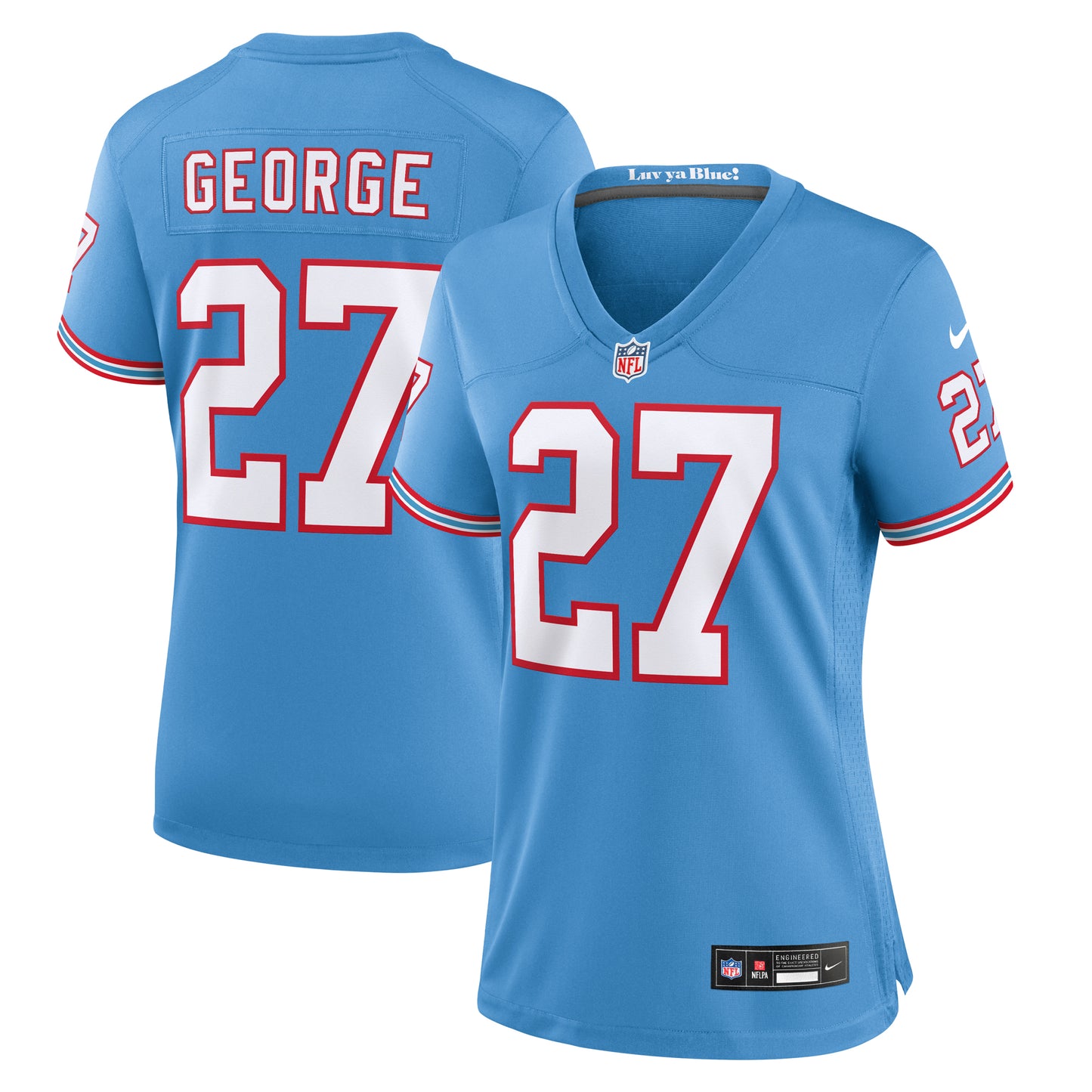 Women's Nike Eddie George Light Blue Tennessee Titans Oilers Throwback Retired Player Game Jersey