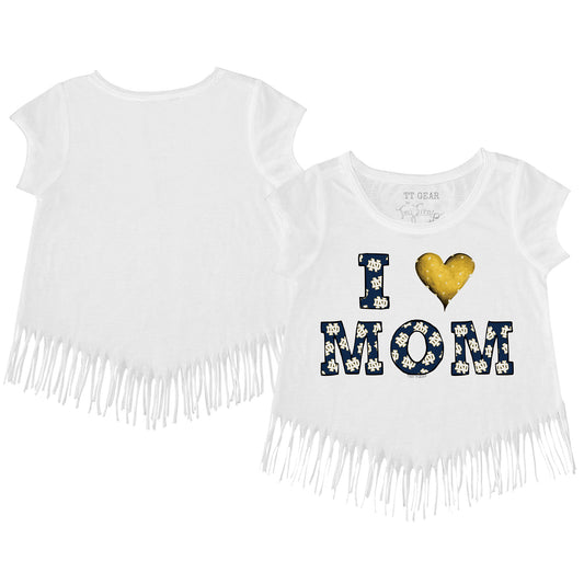 Toddler Tiny Turnip  White Notre Dame Fighting Irish I Love Mom Fringe T-Shirt