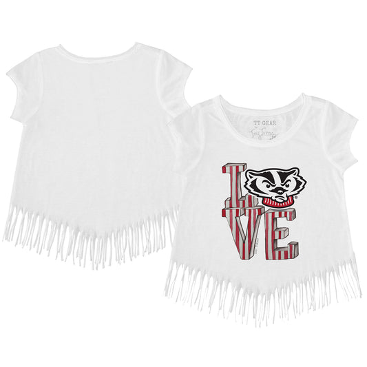 Toddler Tiny Turnip  White Wisconsin Badgers Love Fringe T-Shirt