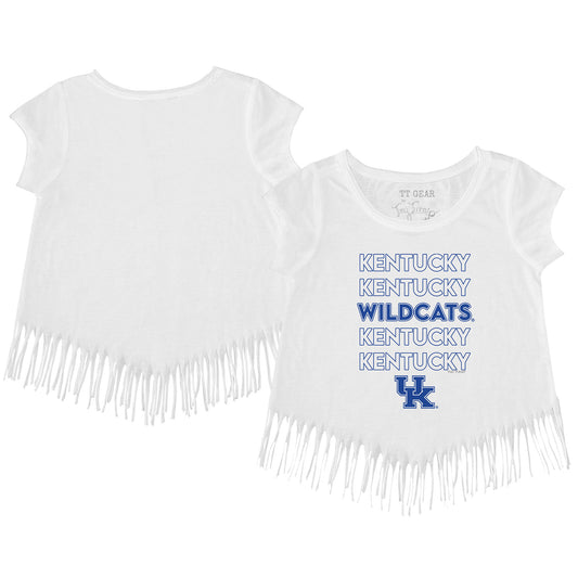 Toddler Tiny Turnip  White Kentucky Wildcats Stacked Fringe T-Shirt