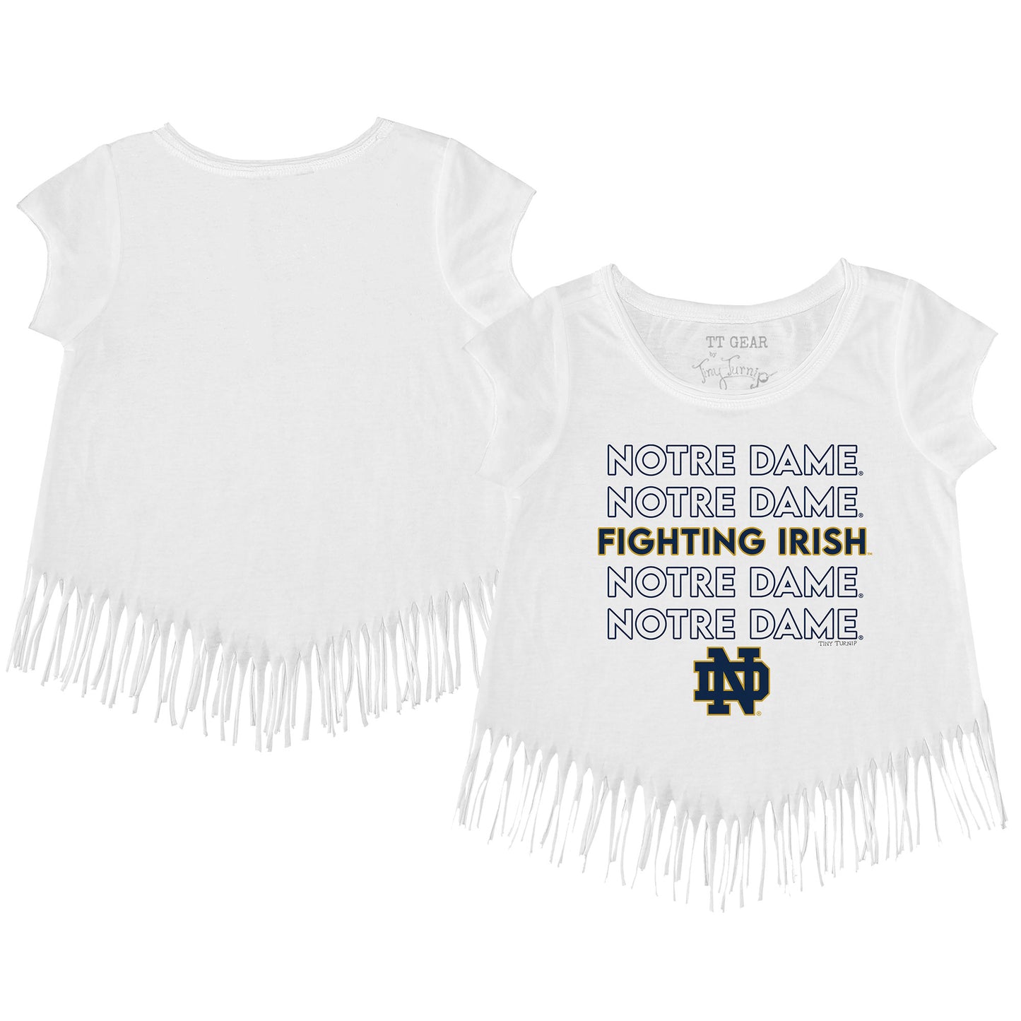 Toddler Tiny Turnip  White Notre Dame Fighting Irish Stacked Fringe T-Shirt