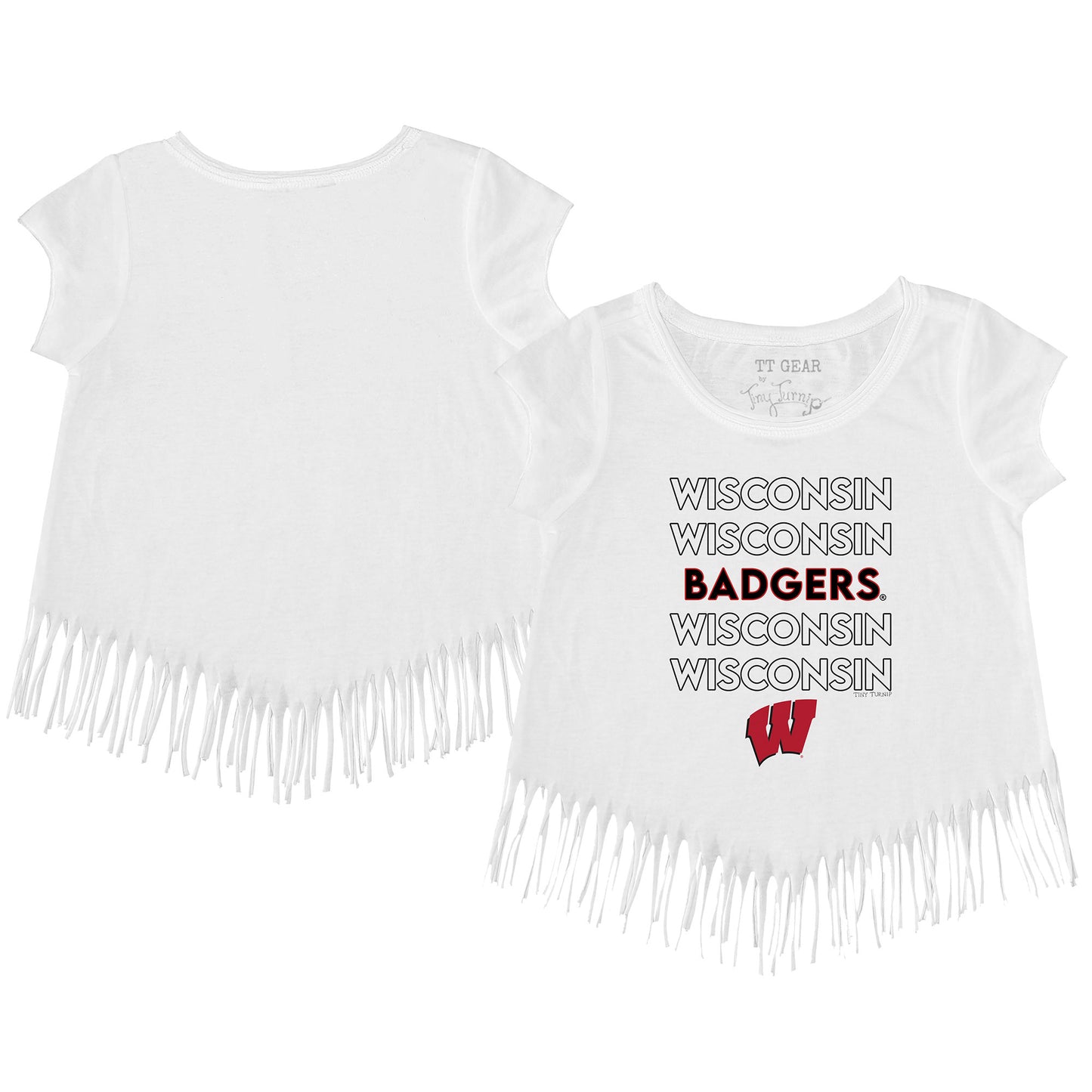 Toddler Tiny Turnip  White Wisconsin Badgers Stacked Fringe T-Shirt