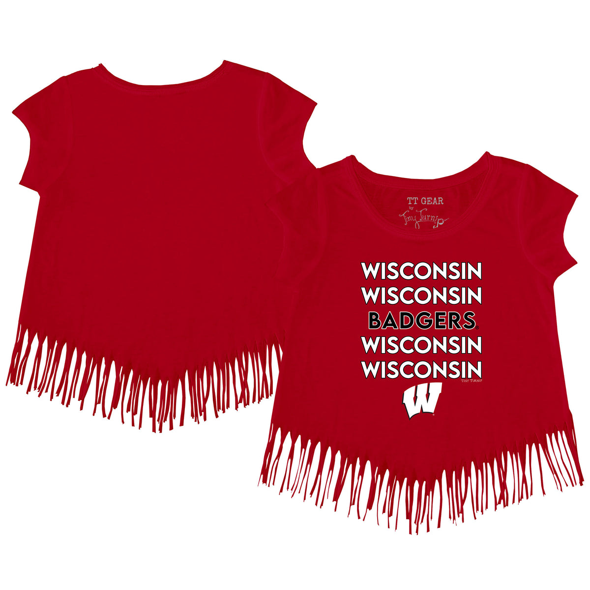 Toddler Tiny Turnip  Red Wisconsin Badgers Stacked Fringe T-Shirt