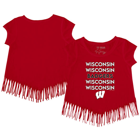 Toddler Tiny Turnip  Red Wisconsin Badgers Stacked Fringe T-Shirt