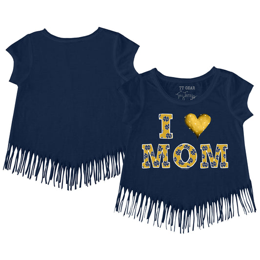 Youth Tiny Turnip  Navy Notre Dame Fighting Irish I Love Mom Fringe T-Shirt