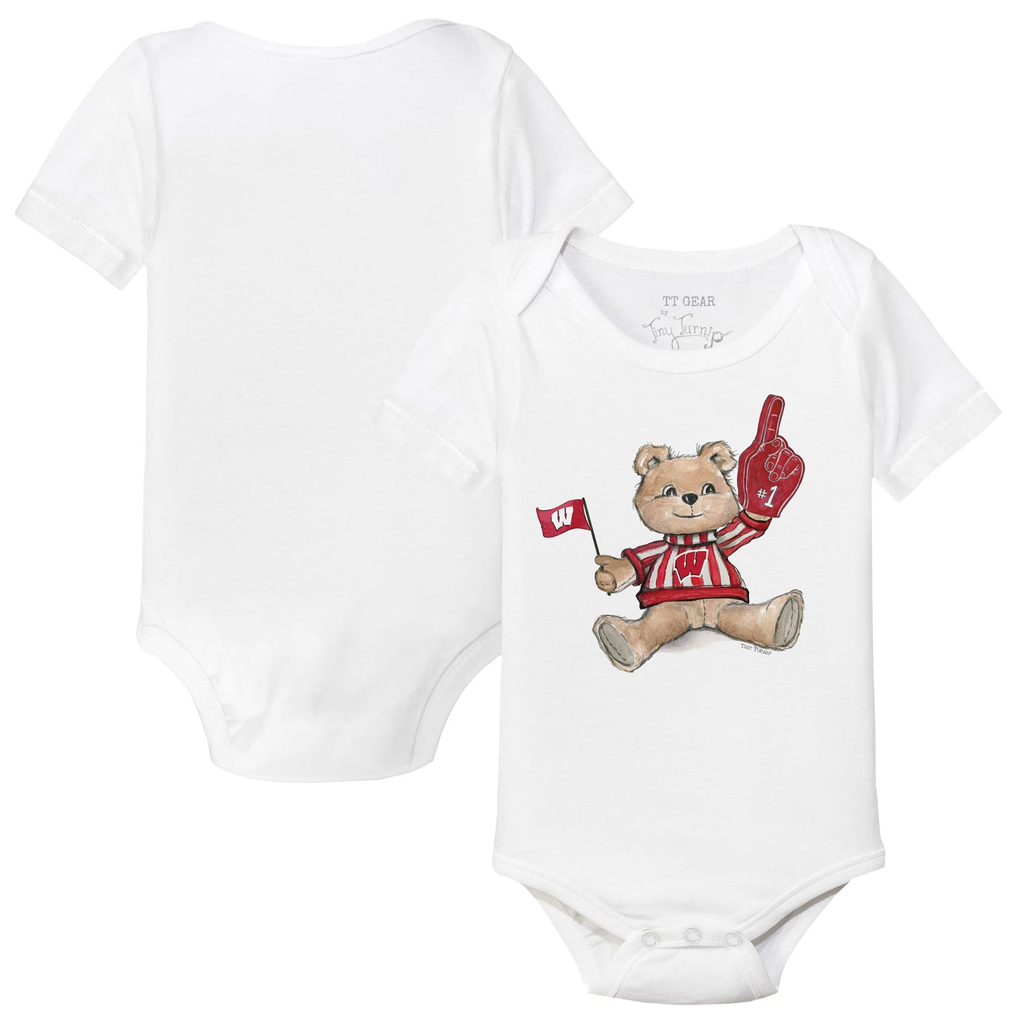 Infant Tiny Turnip  White Wisconsin Badgers Teddy Bodysuit