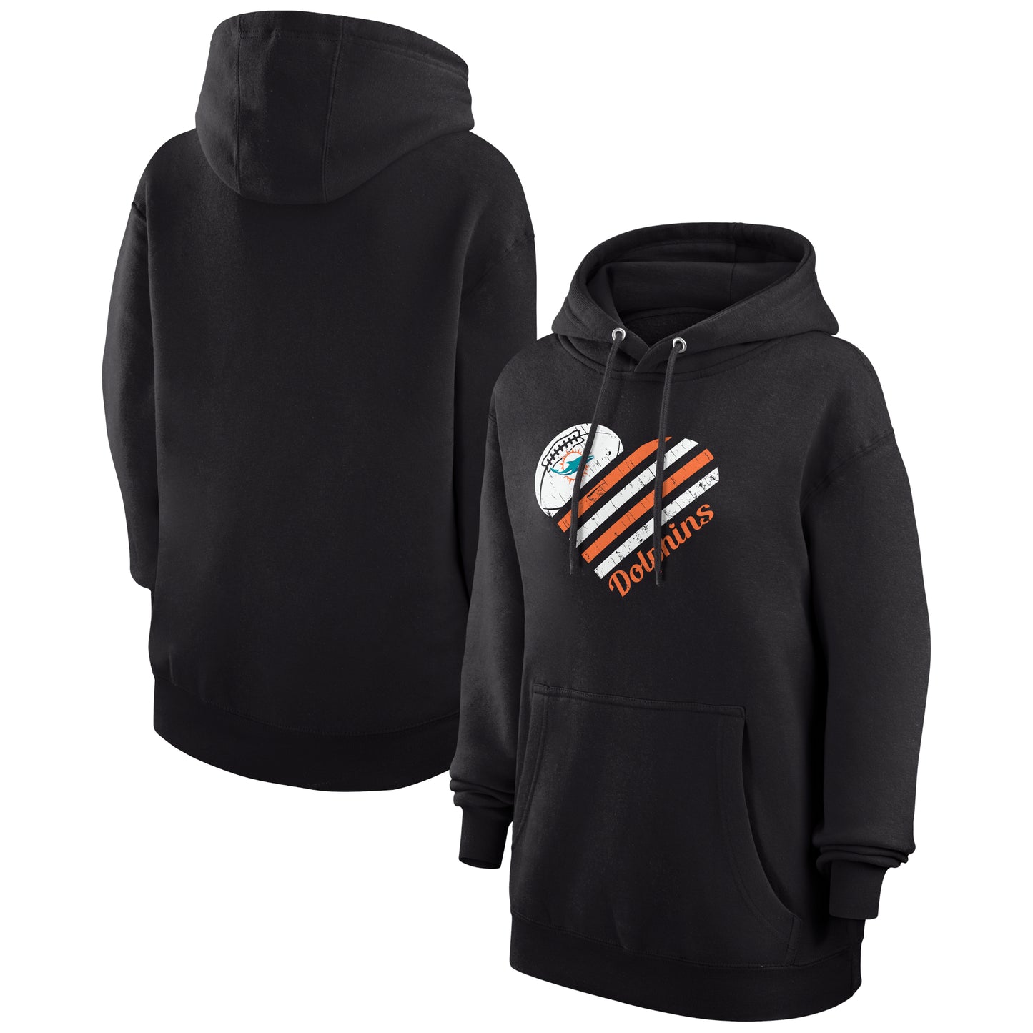 Women's G-III 4Her by Carl Banks  Black Miami Dolphins Heart Graphic Fleece Pullover Hoodie