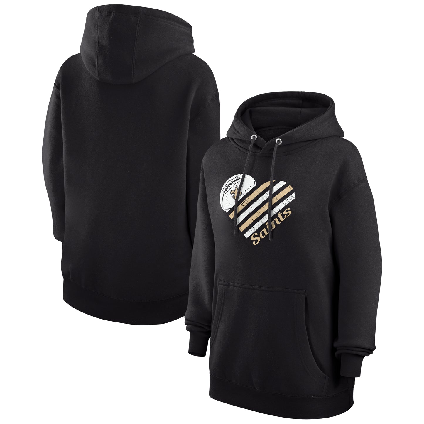 Women's G-III 4Her by Carl Banks  Black New Orleans Saints Heart Graphic Fleece Pullover Hoodie