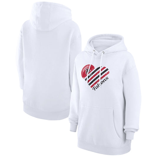 Women's G-III 4Her by Carl Banks  White Atlanta Falcons Heart Graphic Fleece Pullover Hoodie