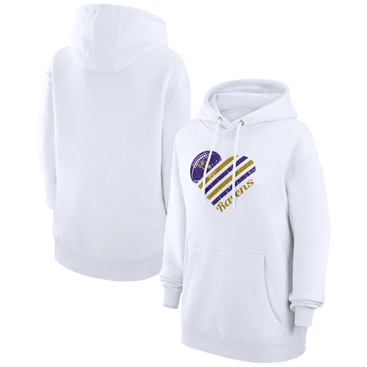 Women's G-III 4Her by Carl Banks  White Baltimore Ravens Heart Graphic Fleece Pullover Hoodie