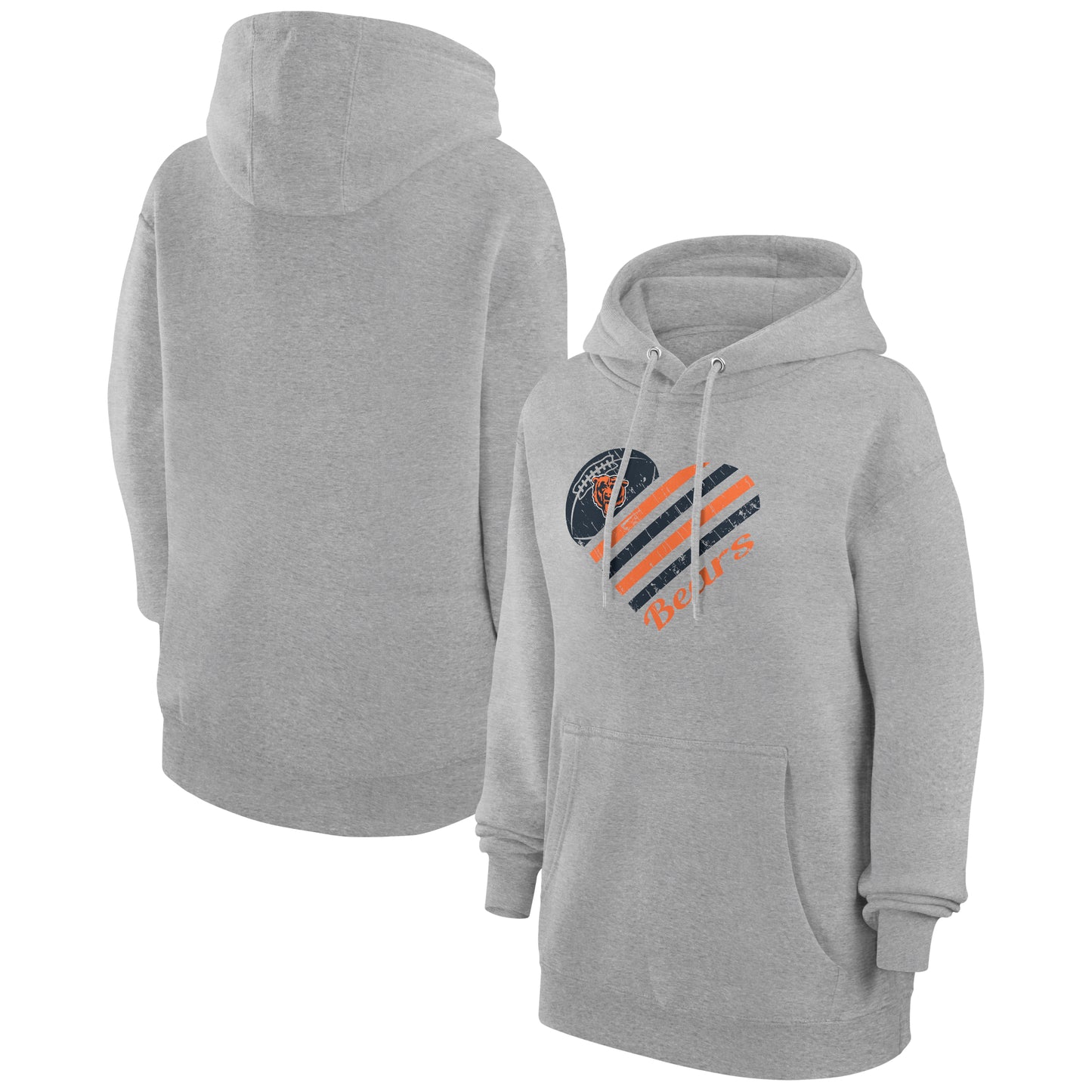 Women's G-III 4Her by Carl Banks  Heather Gray Chicago Bears Heart Graphic Fleece Pullover Hoodie