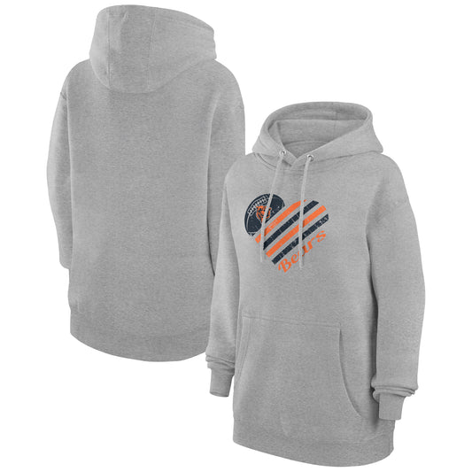 Women's G-III 4Her by Carl Banks  Heather Gray Chicago Bears Heart Graphic Fleece Pullover Hoodie