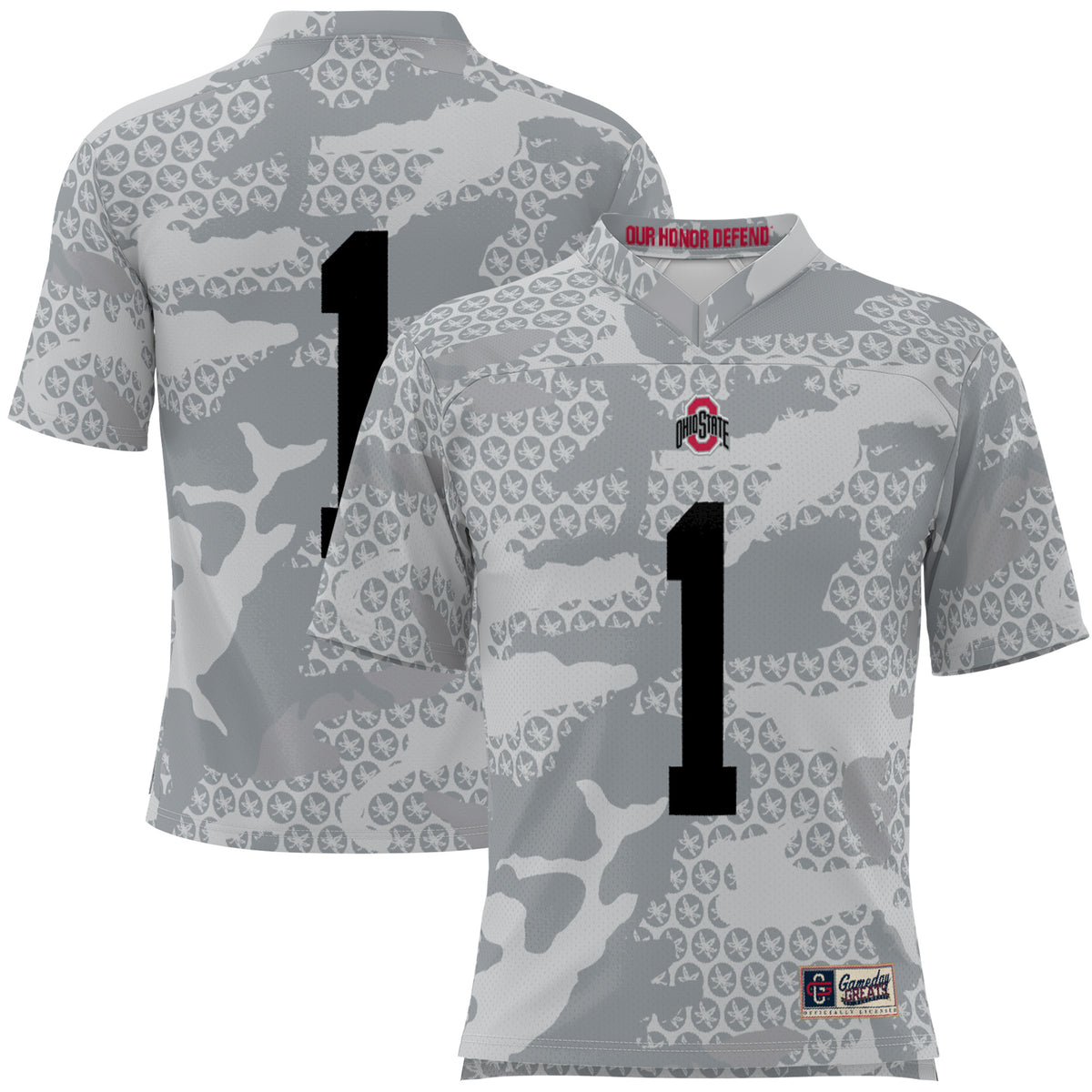 Men's GameDay Greats #1 Gray Ohio State Buckeyes Camo Football Jersey