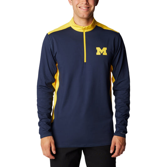 Men's Columbia Navy Michigan Wolverines Tech Trail™ Omni-Shade Quarter-Zip Top