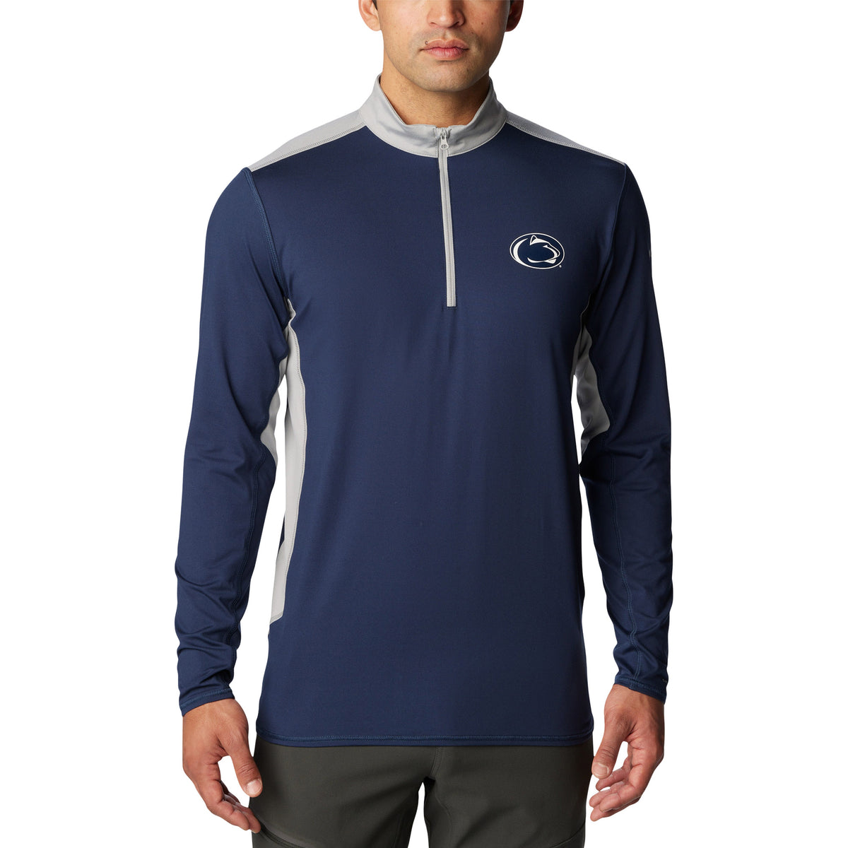 Men's Columbia Navy Penn State Nittany Lions Tech Trail™ Omni-Shade Quarter-Zip Top