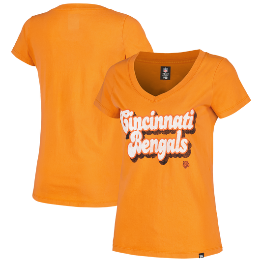 Women's New Era Orange Cincinnati Bengals Enzyme Wash Low V-Neck T-Shirt