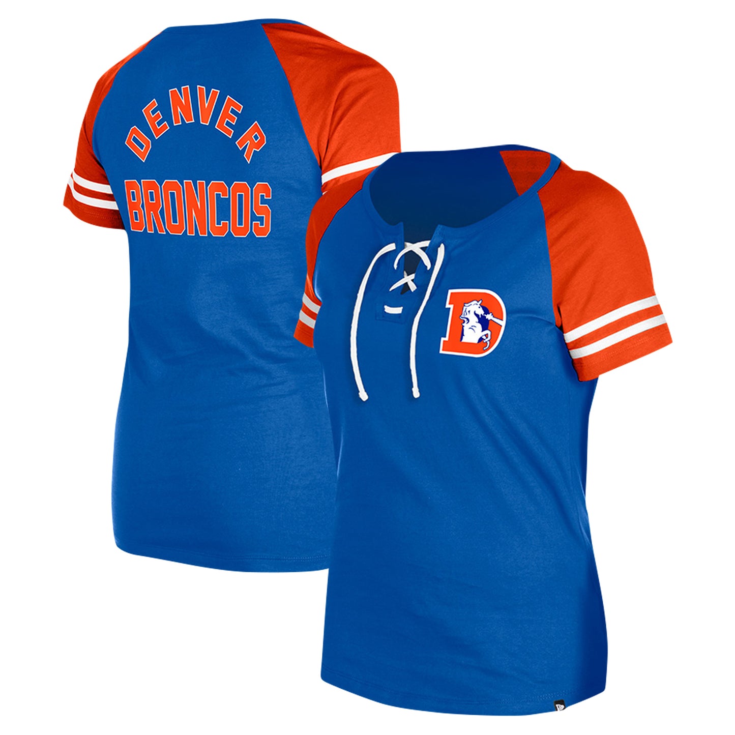 Women's New Era Royal Denver Broncos Throwback Lace-Up Raglan T-Shirt