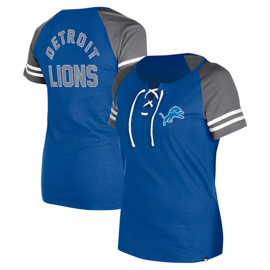 Women's New Era Blue Detroit Lions  Lace-Up Raglan T-Shirt