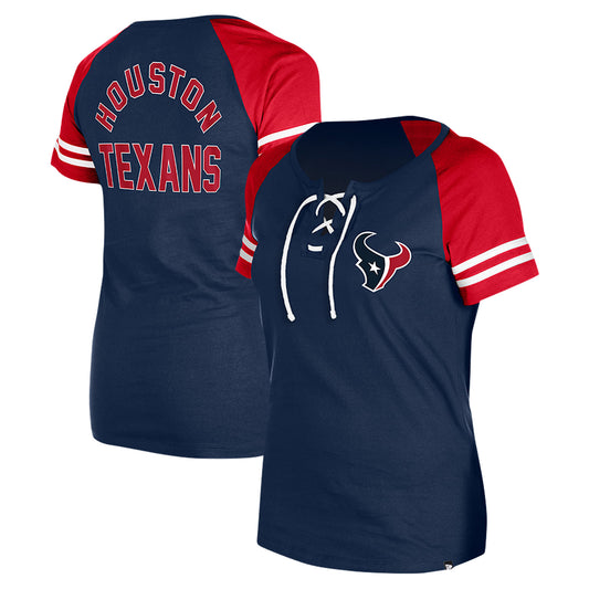 Women's New Era Navy Houston Texans  Lace-Up Raglan T-Shirt