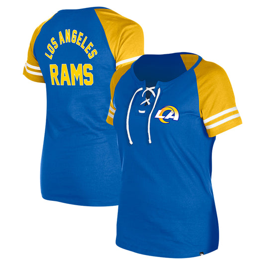 Women's New Era Royal Los Angeles Rams  Lace-Up Raglan T-Shirt