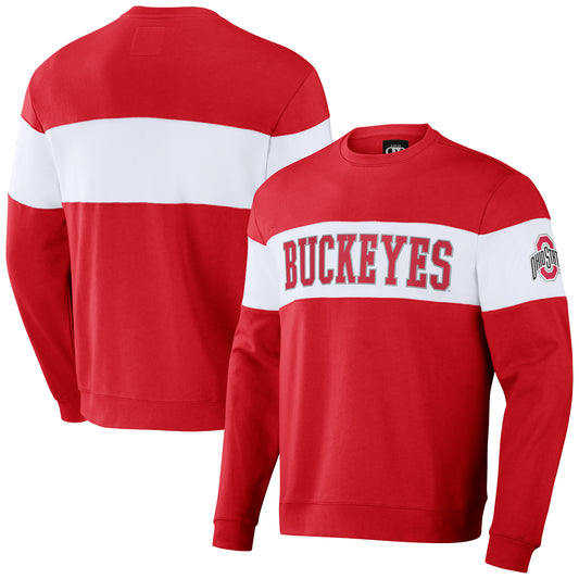 Men's Darius Rucker Collection by Fanatics Scarlet/White Ohio State Buckeyes Colorblocked Pullover Sweatshirt