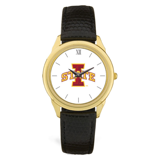 Men's Gold Iowa State Cyclones Black Leather Wristwatch