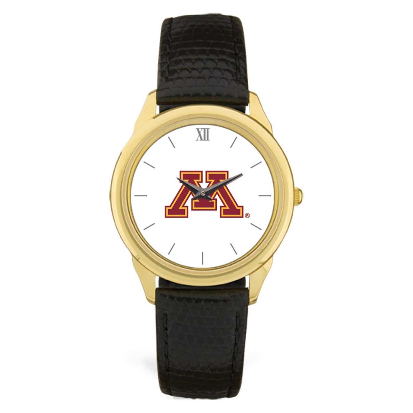 Men's Gold Minnesota Golden Gophers Black Leather Wristwatch