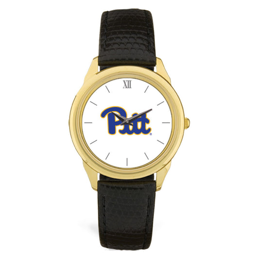 Men's Gold Pitt Panthers Black Leather Wristwatch