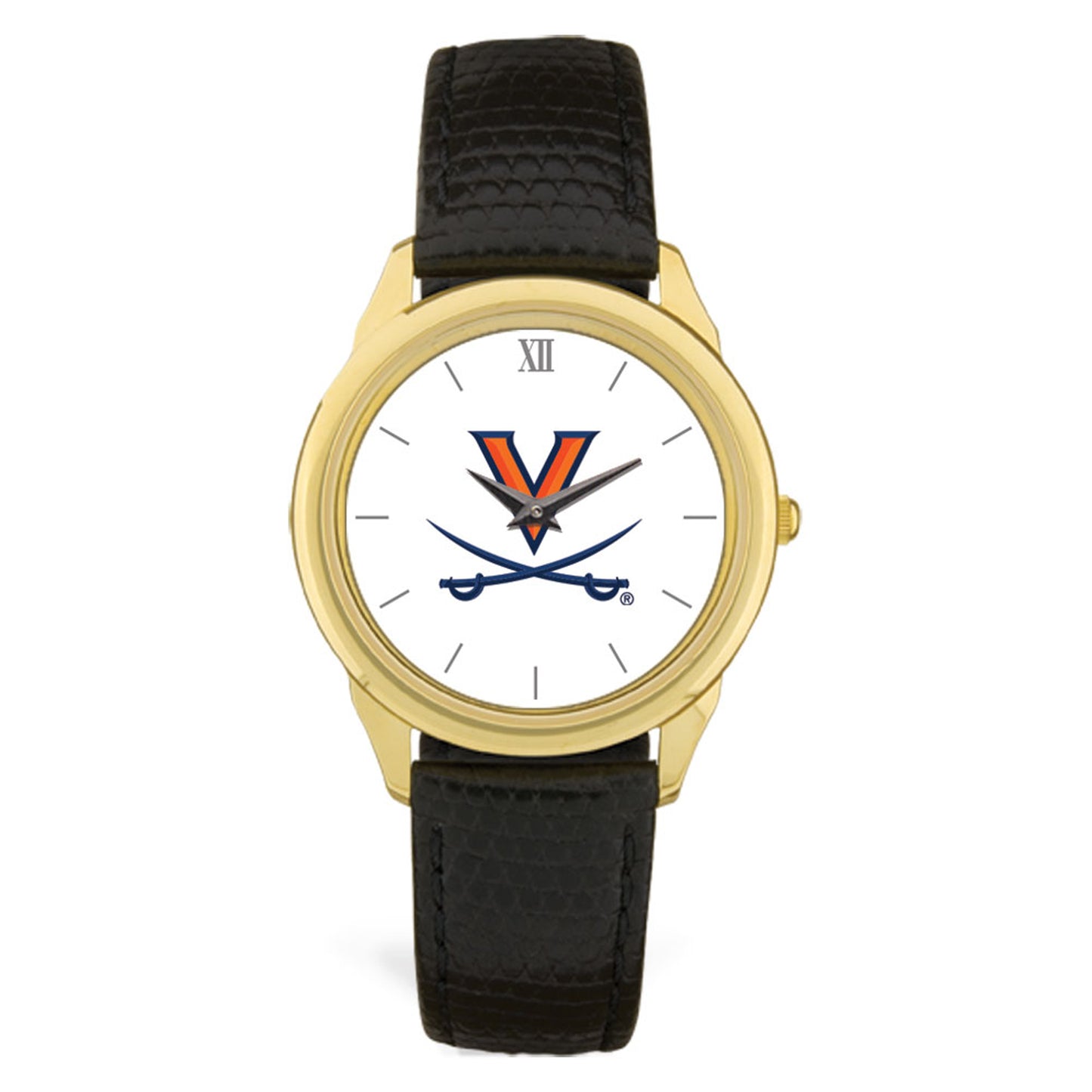 Men's Gold Virginia Cavaliers Black Leather Wristwatch