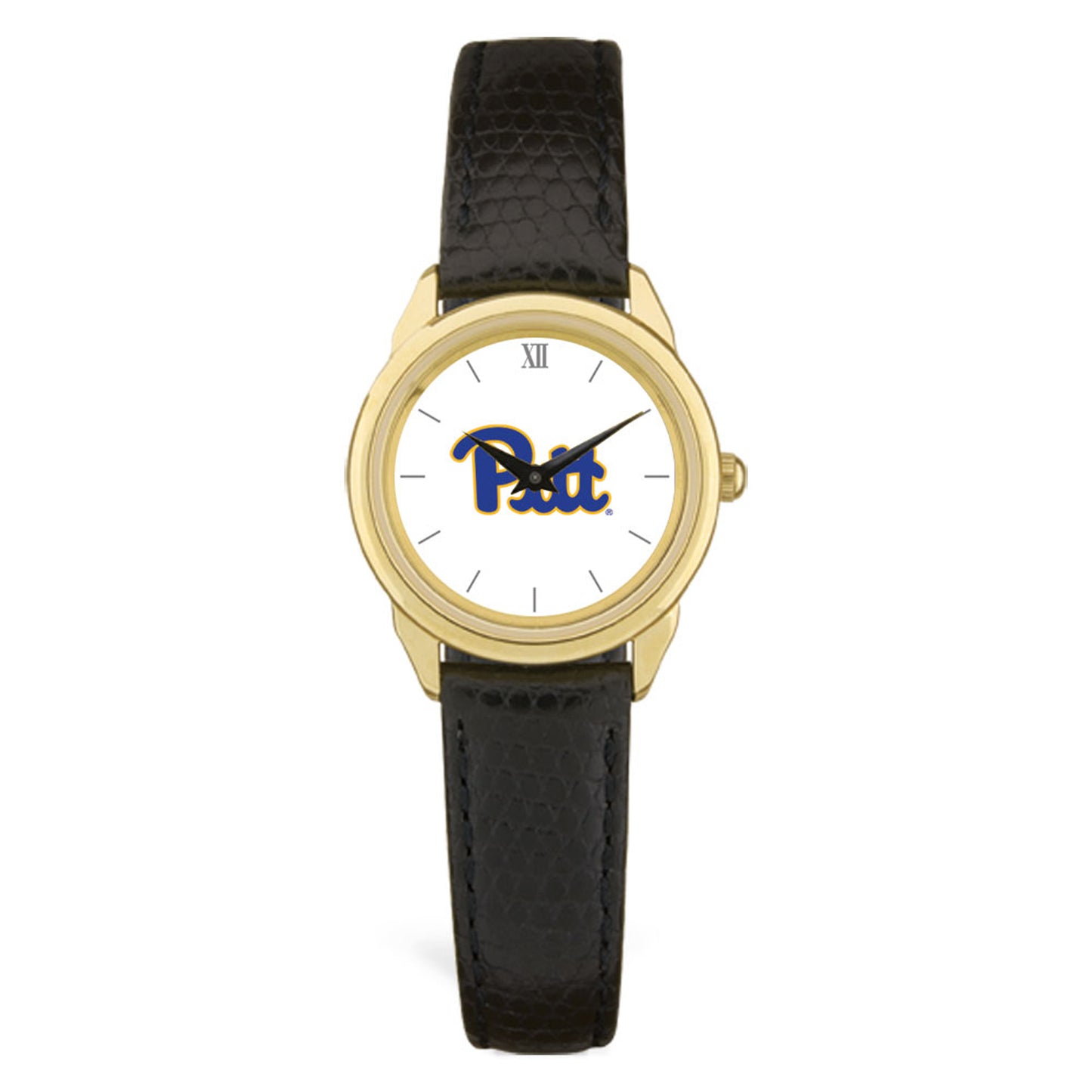 Women's  Gold Pitt Panthers Black Leather Wristwatch