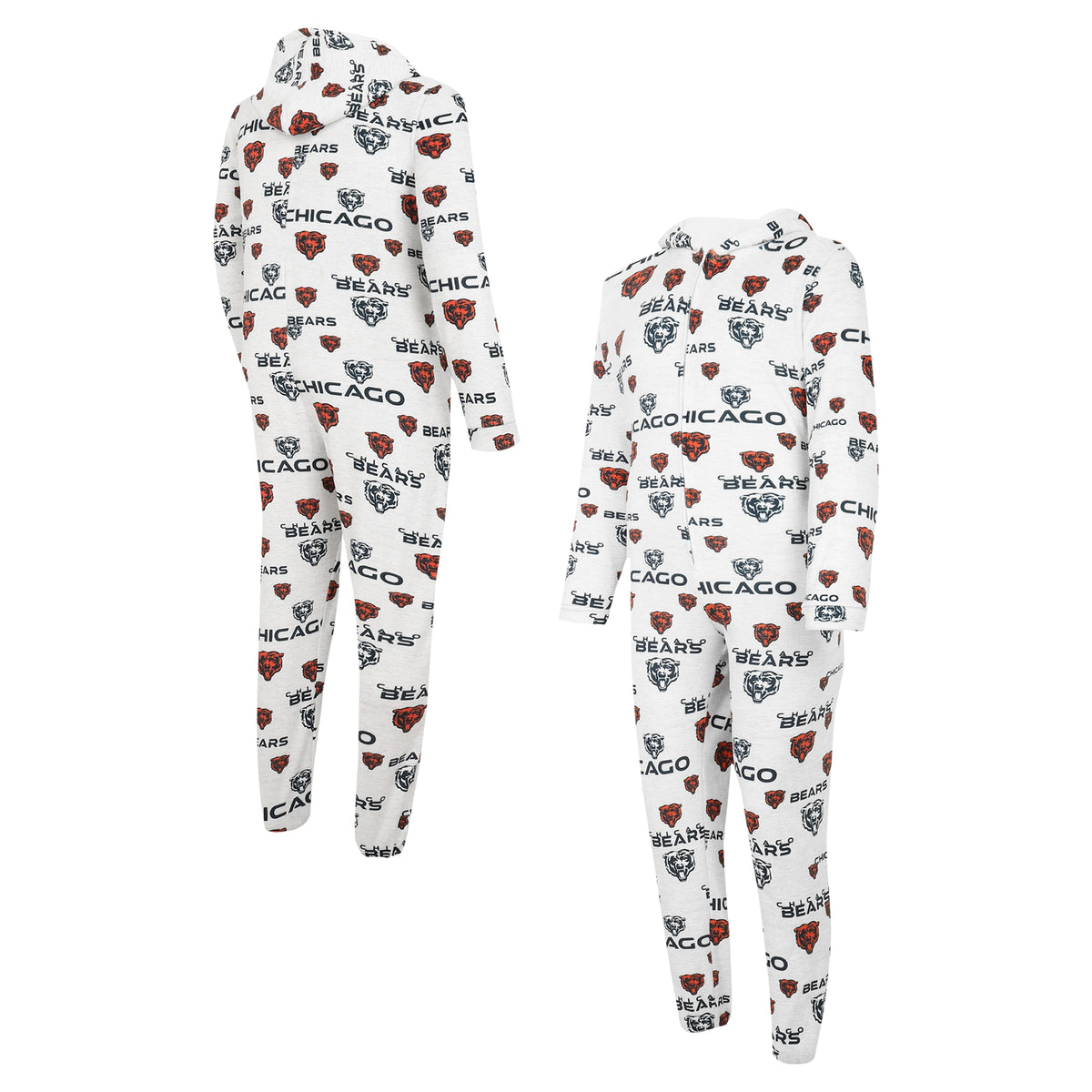 Men's Concepts Sport White Chicago Bears Allover Print Docket Union Full-Zip Hooded Pajama Suit