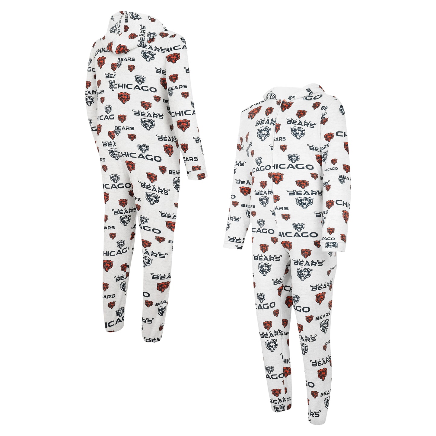 Men's Concepts Sport White Chicago Bears Allover Print Docket Union Full-Zip Hooded Pajama Suit