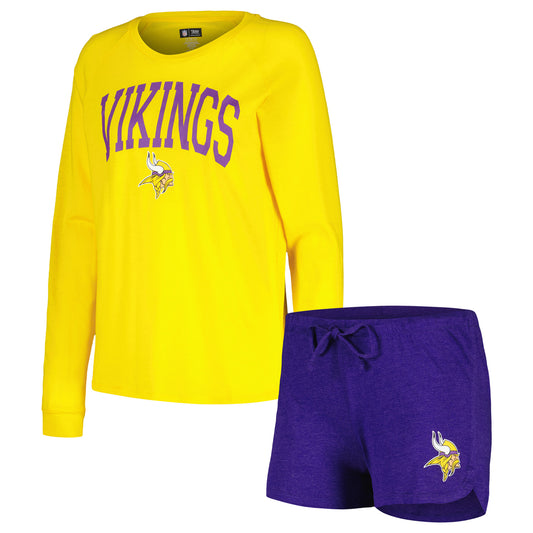 Women's Concepts Sport Purple/Gold Minnesota Vikings Raglan Long Sleeve T-Shirt & Shorts Lounge Set