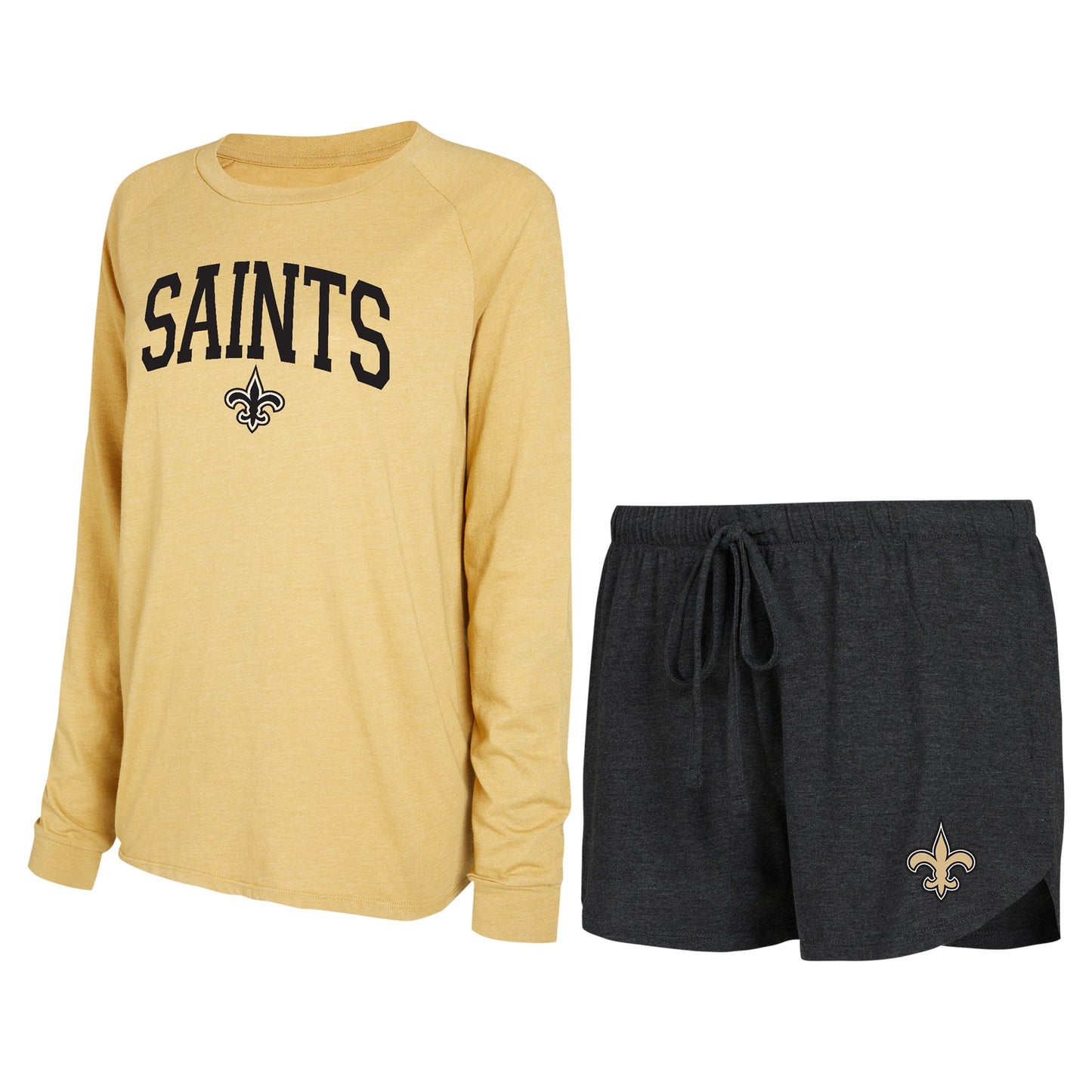 Women's Concepts Sport Black/Gold New Orleans Saints Raglan Long Sleeve T-Shirt & Shorts Lounge Set