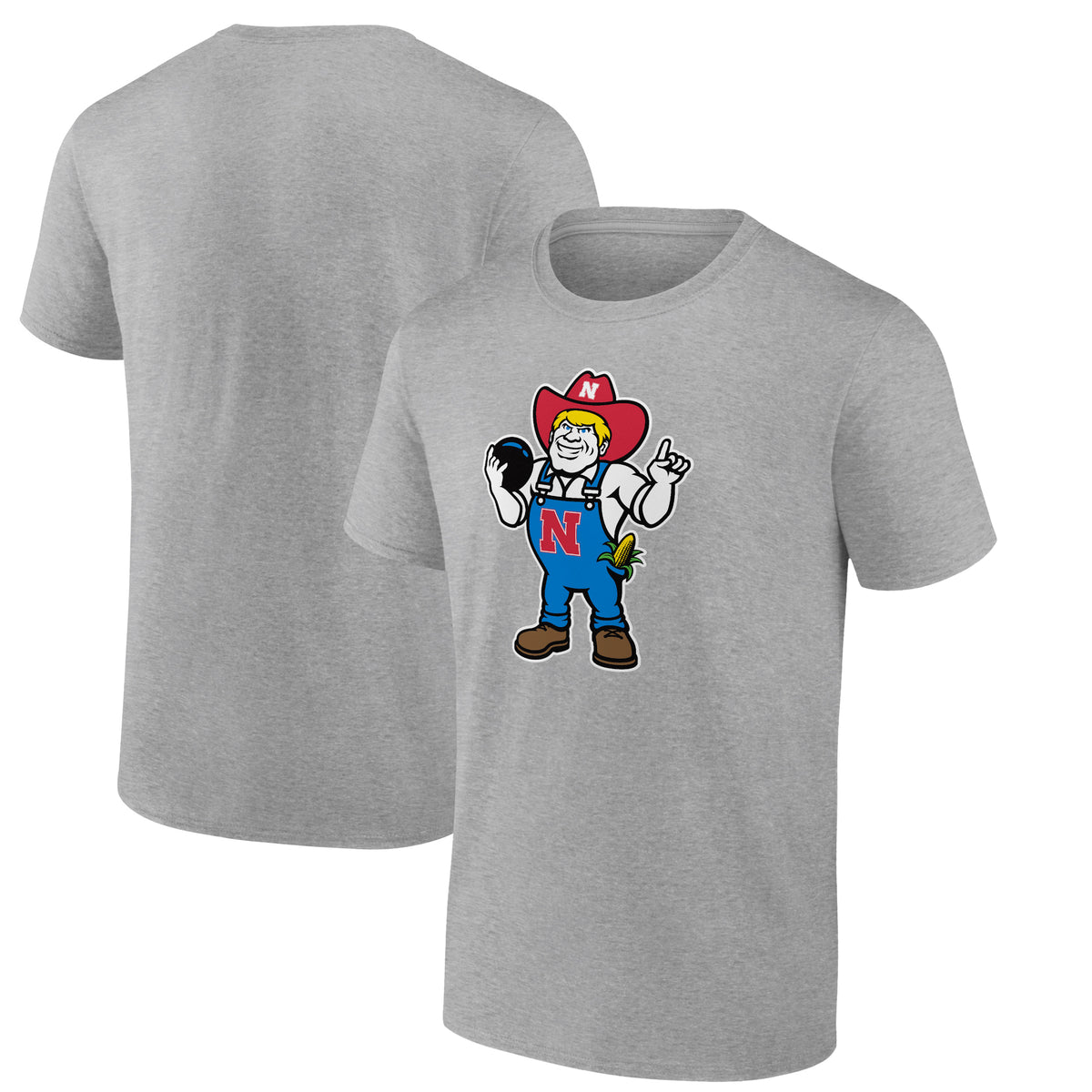 Men's  Heather Gray Nebraska Huskers Herbie Husker Bowling T-Shirt