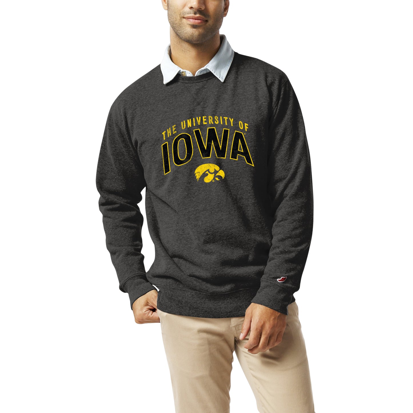 Men's League Collegiate Wear  Heather Charcoal Iowa Hawkeyes  Heritage Tri-Blend Pullover Sweatshirt