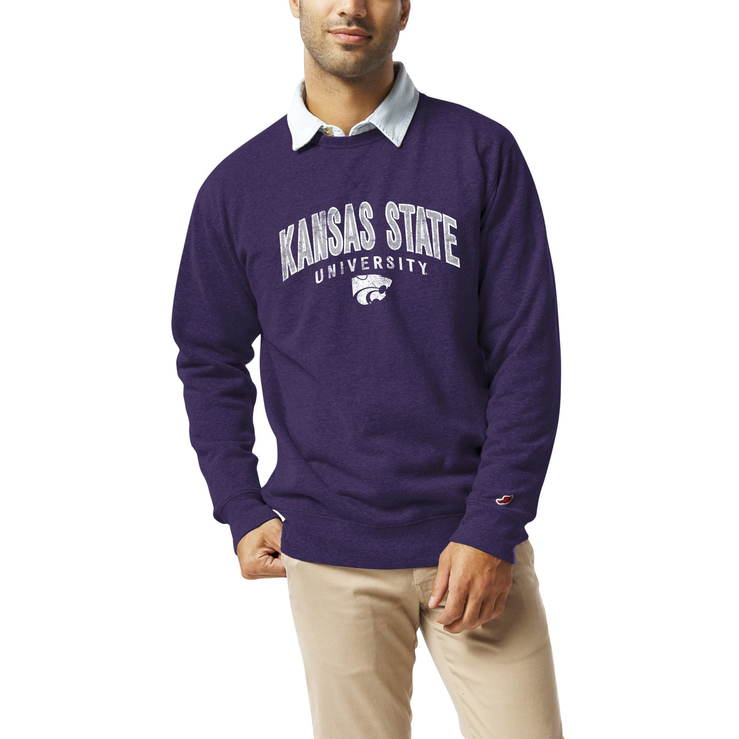 Men's League Collegiate Wear  Heather Purple Kansas State Wildcats  Heritage Tri-Blend Pullover Sweatshirt