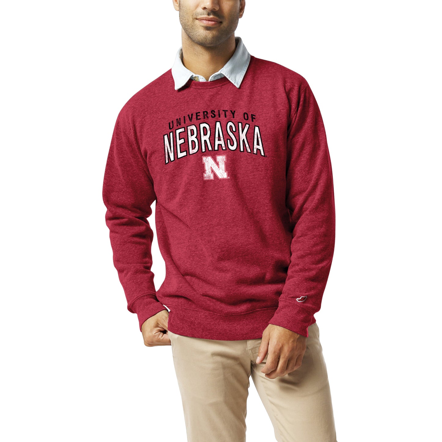 Men's League Collegiate Wear  Heather Red Nebraska Huskers  Heritage Tri-Blend Pullover Sweatshirt