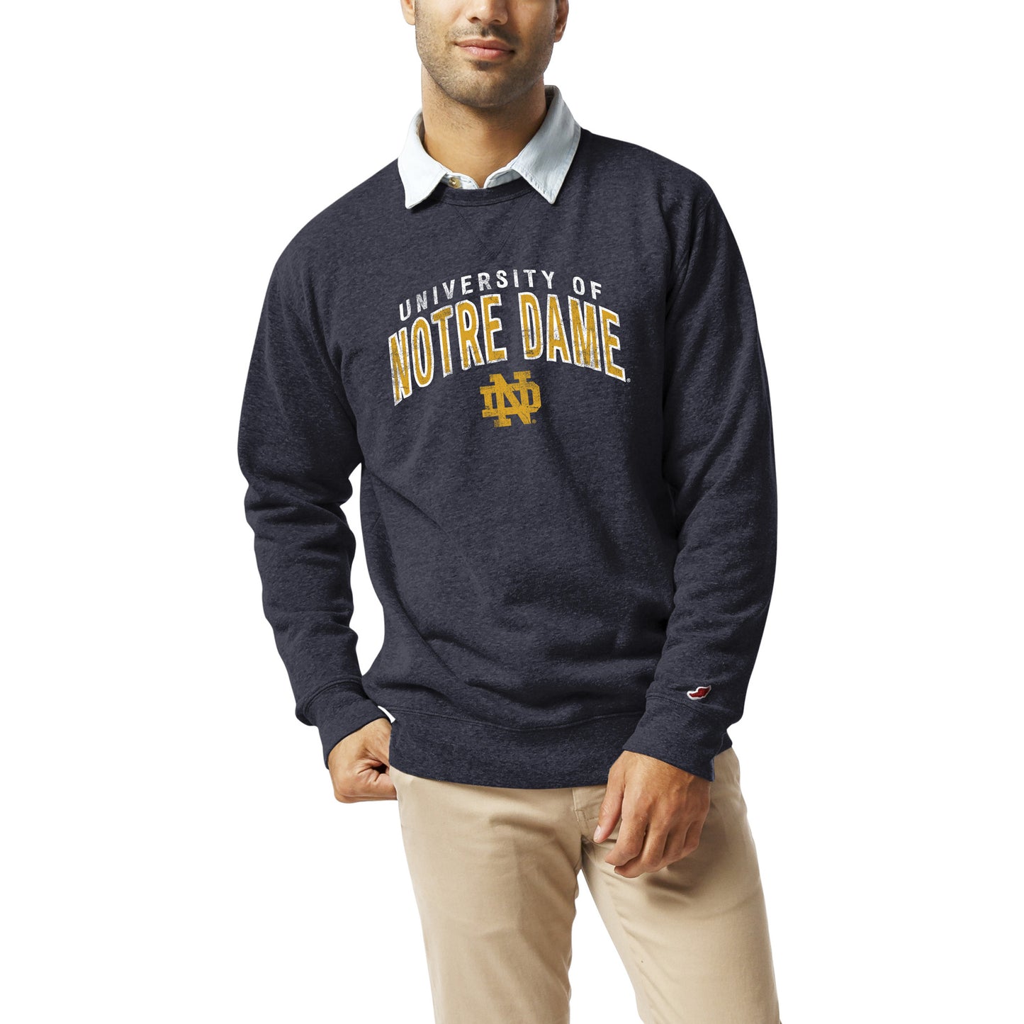 Men's League Collegiate Wear  Heather Navy Notre Dame Fighting Irish  Heritage Tri-Blend Pullover Sweatshirt