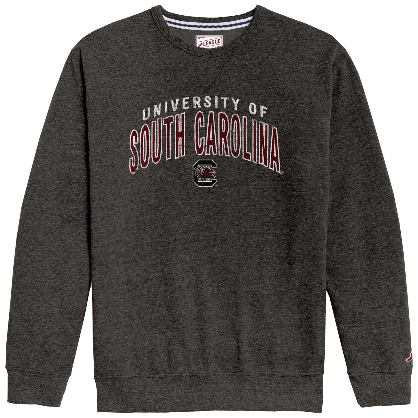 Men's League Collegiate Wear  Heather Charcoal South Carolina Gamecocks  Heritage Tri-Blend Pullover Sweatshirt