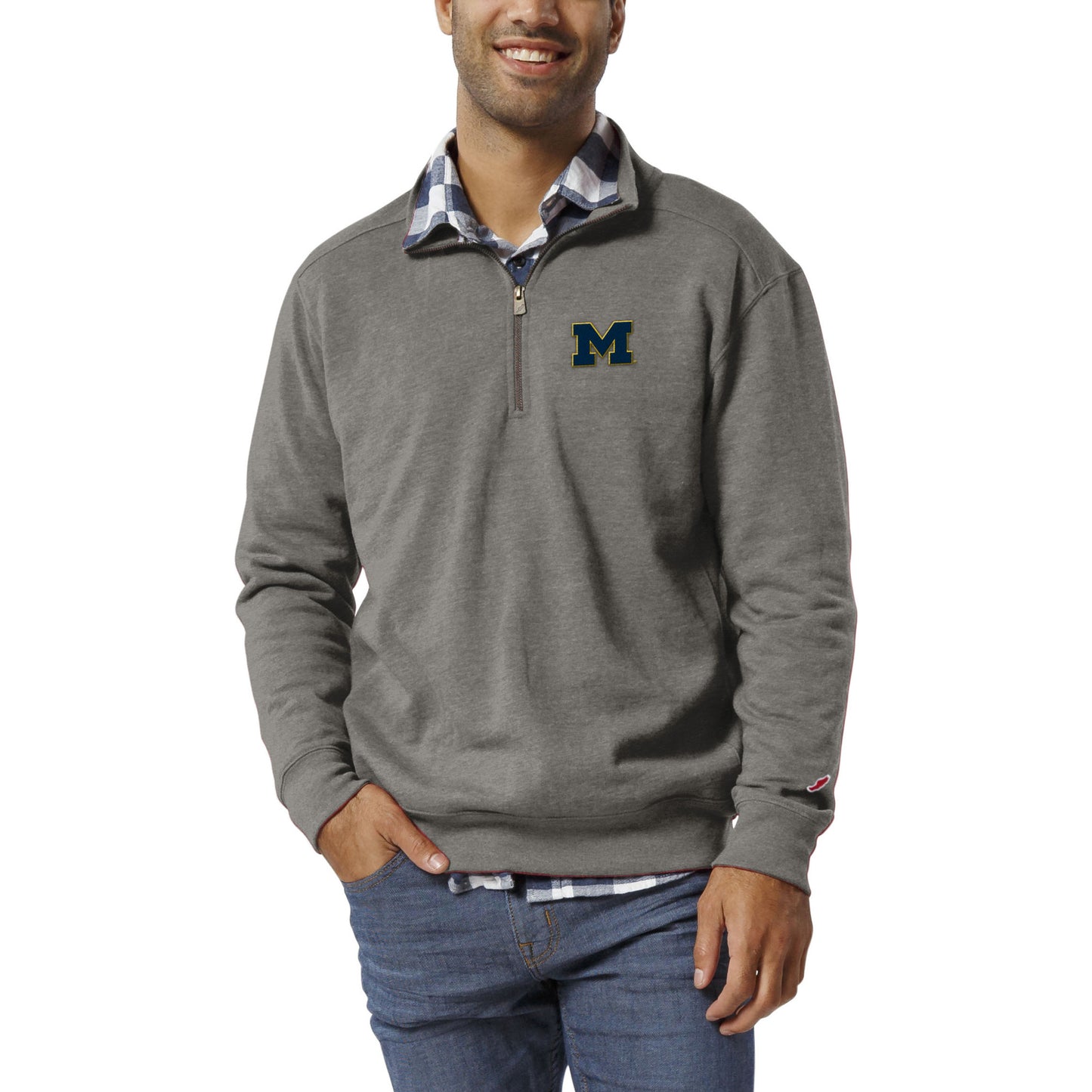 Men's League Collegiate Wear  Heather Gray Michigan Wolverines  Heritage Tri-Blend Quarter-Zip Pullover Sweatshirt