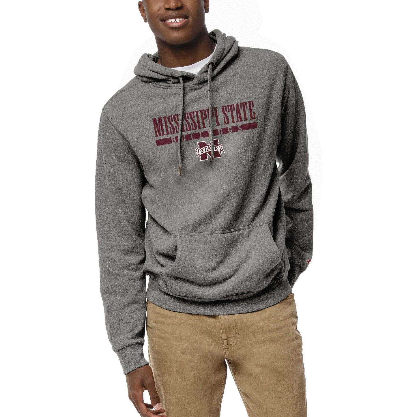 Men's League Collegiate Wear  Heather Gray Mississippi State Bulldogs  Heritage Tri-Blend Pullover Hoodie