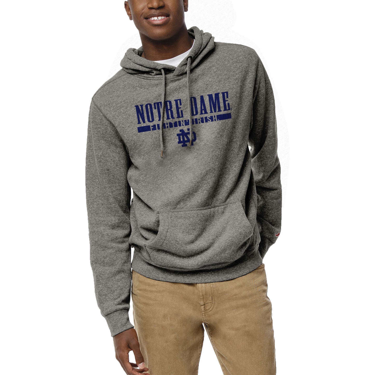 Men's League Collegiate Wear  Heather Gray Notre Dame Fighting Irish  Heritage Tri-Blend Pullover Hoodie