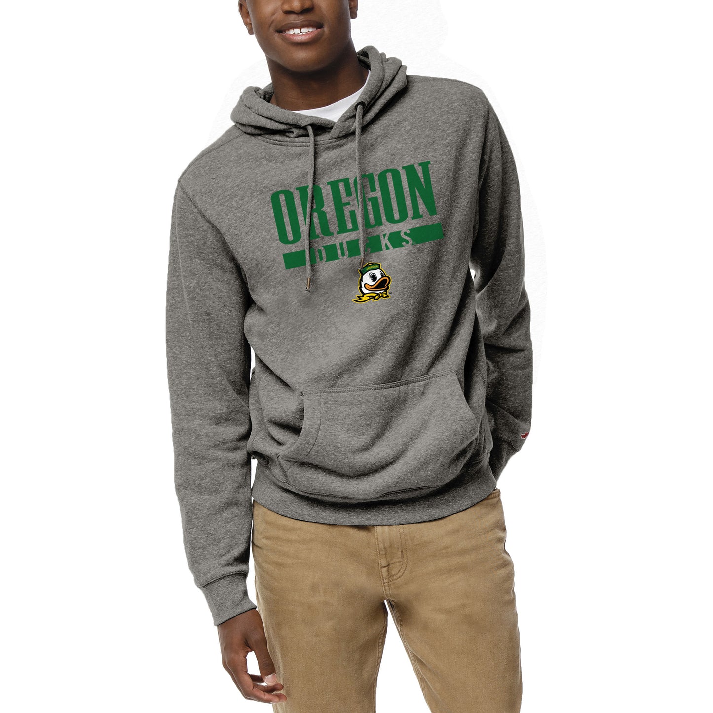 Men's League Collegiate Wear  Heather Gray Oregon Ducks  Heritage Tri-Blend Pullover Hoodie