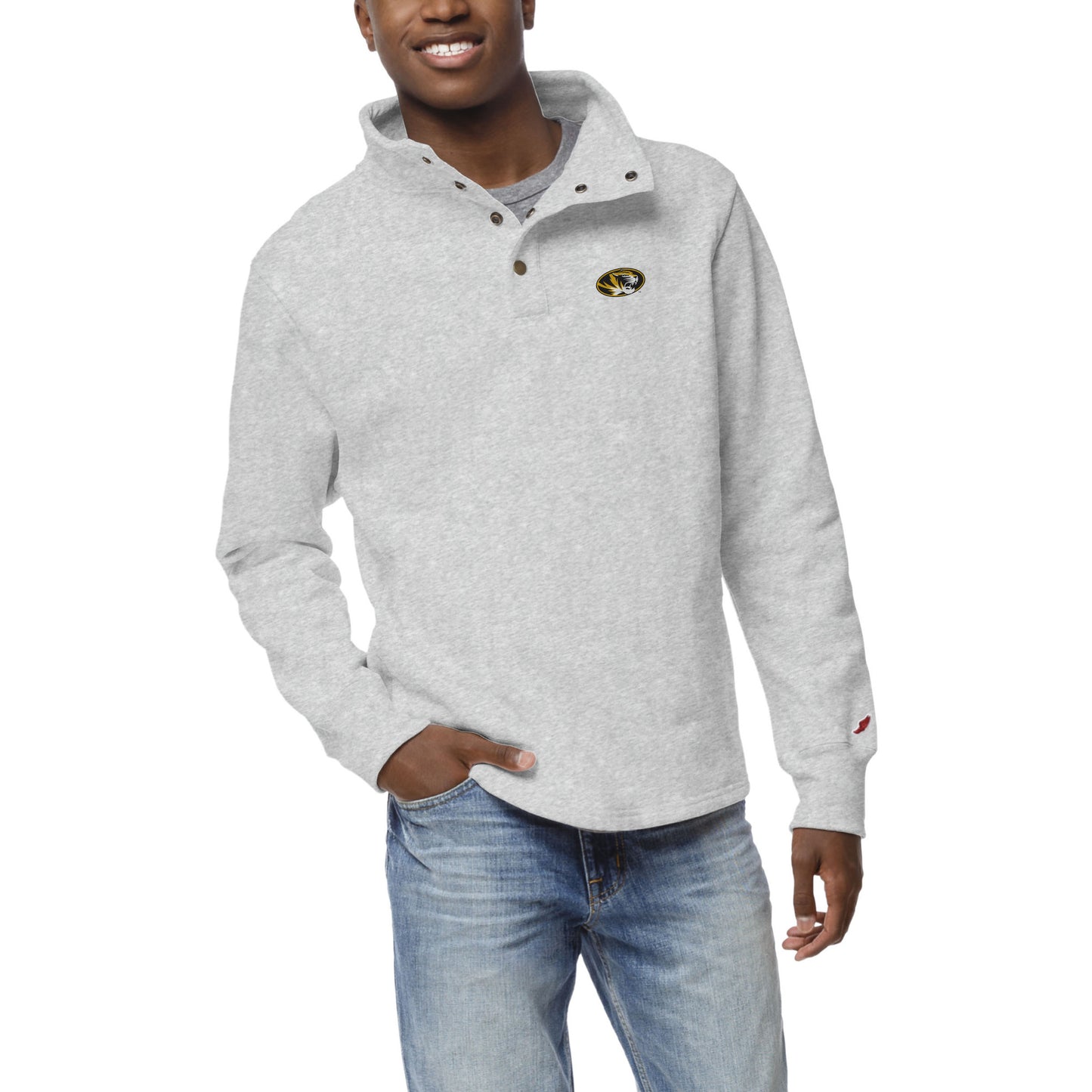 Men's League Collegiate Wear  Ash Missouri Tigers  Fleece Quarter Snap Up Pullover Sweatshirt